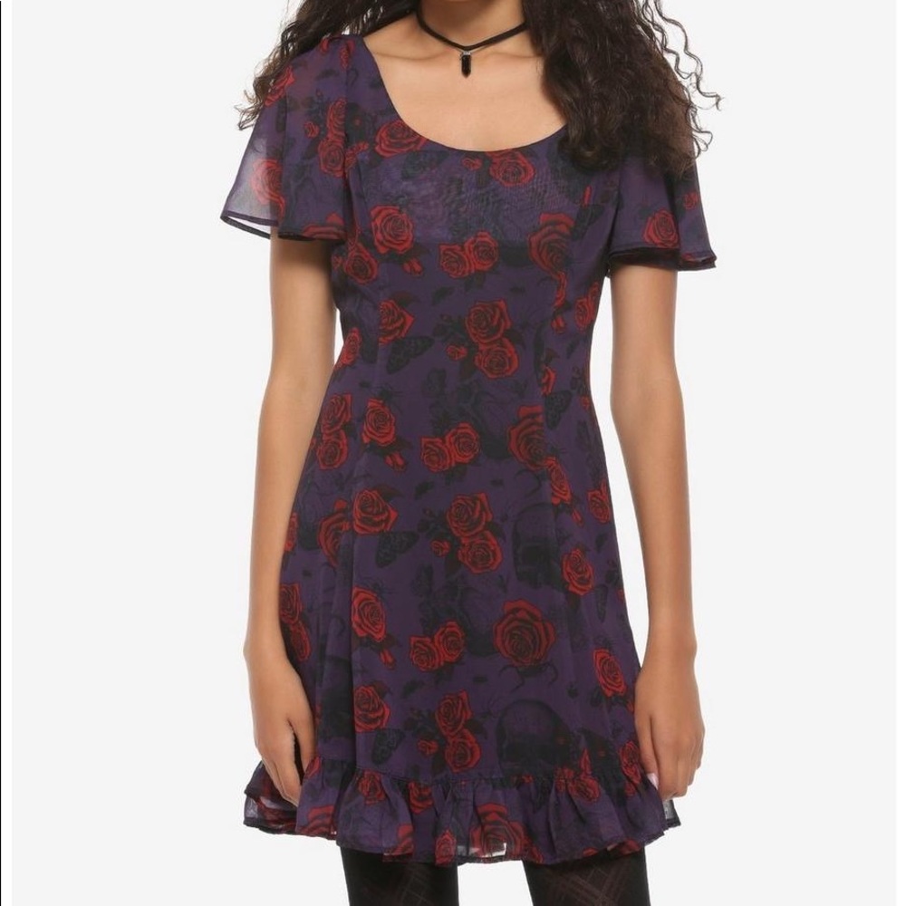 NWOT Hell Bunny Roses & Skulls Purple Dress Size UK 3X